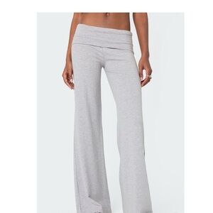 Edikted Navy wide leg foldover yoga pants pull on pants stretchy soft lounge